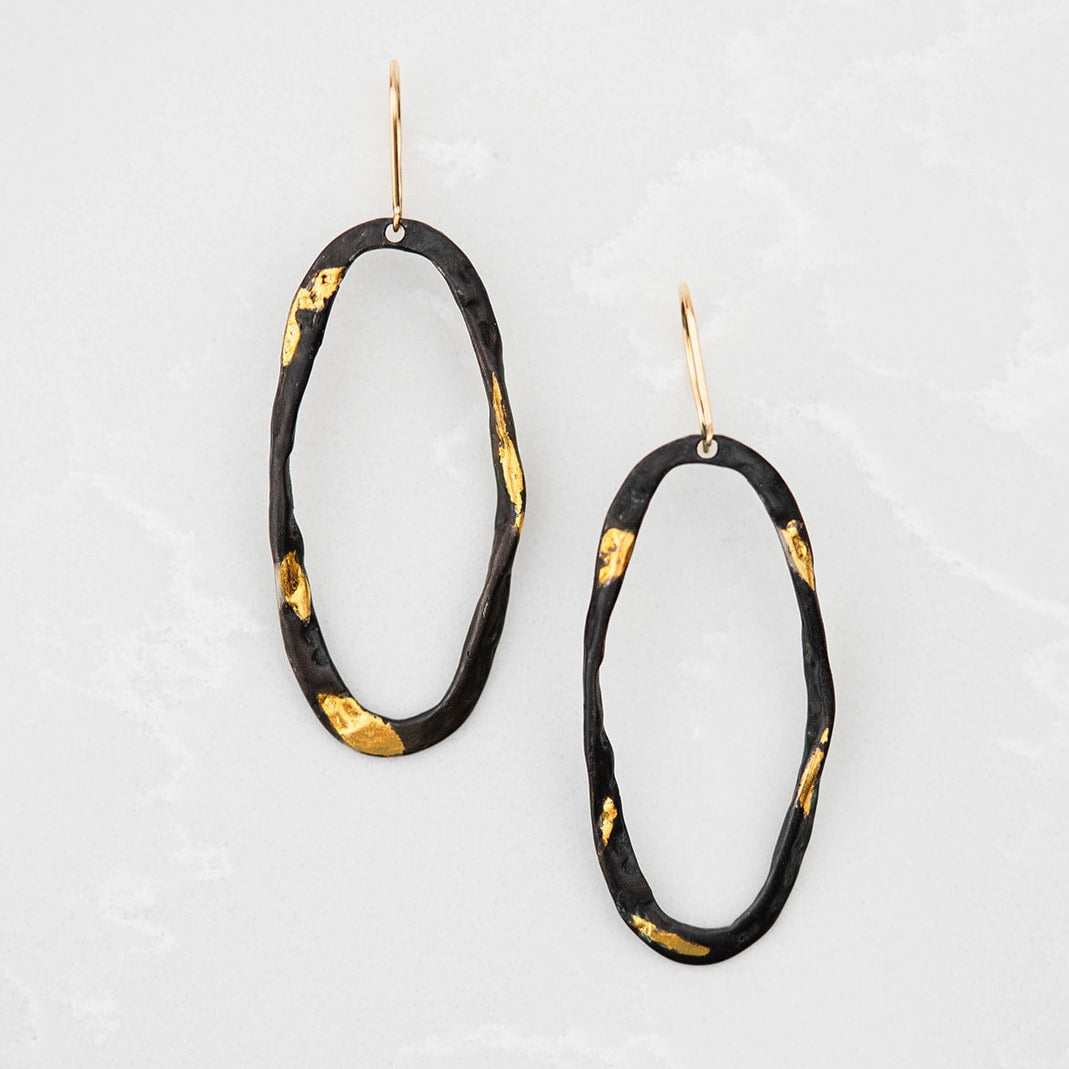 Black & Gold Organic Oval Earrings