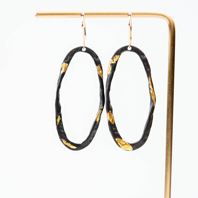 Black & Gold Organic Oval Earrings