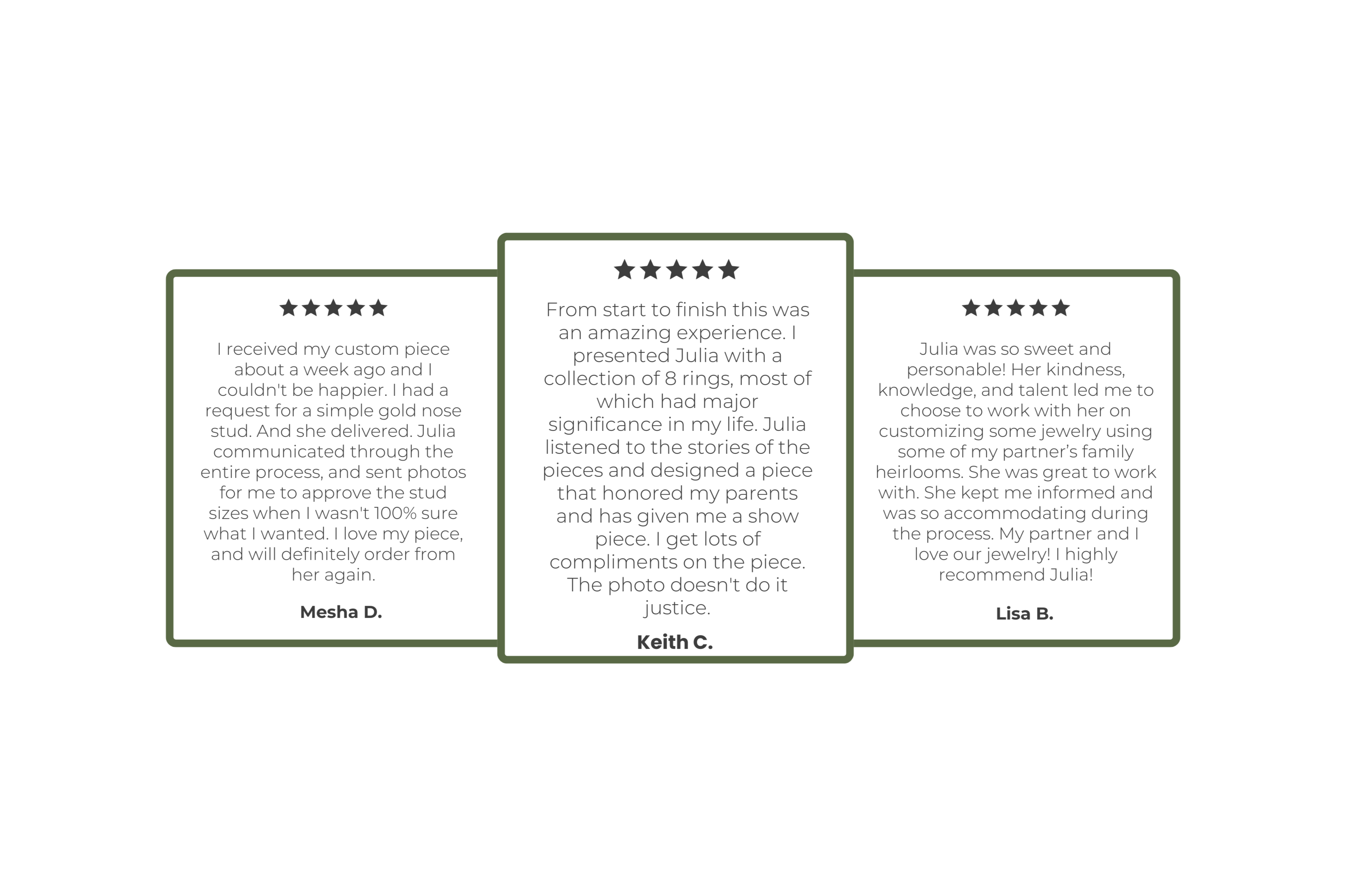 Testimonial Reviews for Julia Fryer Fine Jewelry