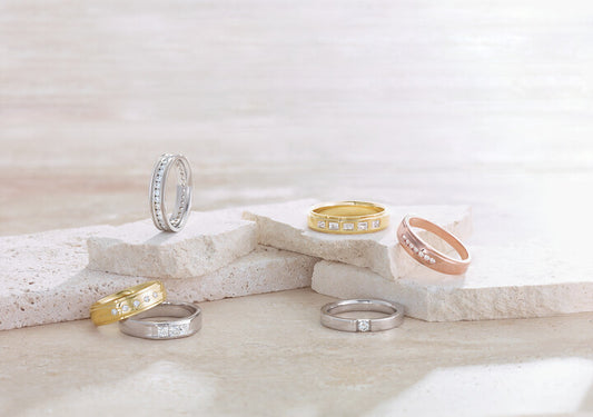 Yellow, White, and Rose Gold Wedding Bands