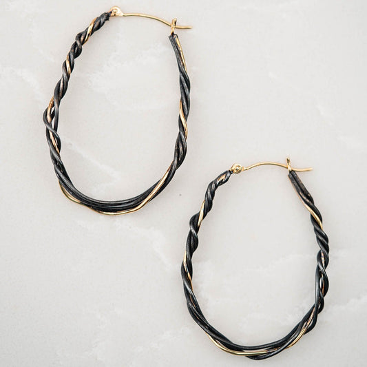 Black & Gold Twisted Wire Hoop Earrings