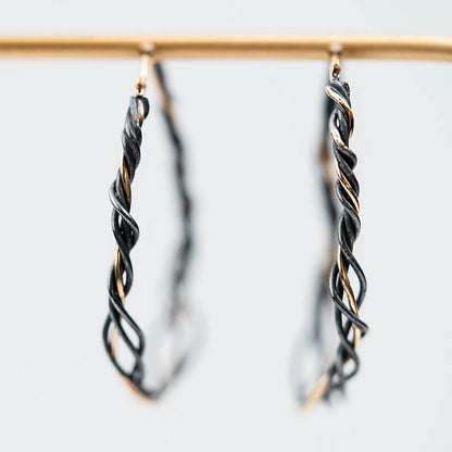 Black & Gold Twisted Wire Hoop Earrings