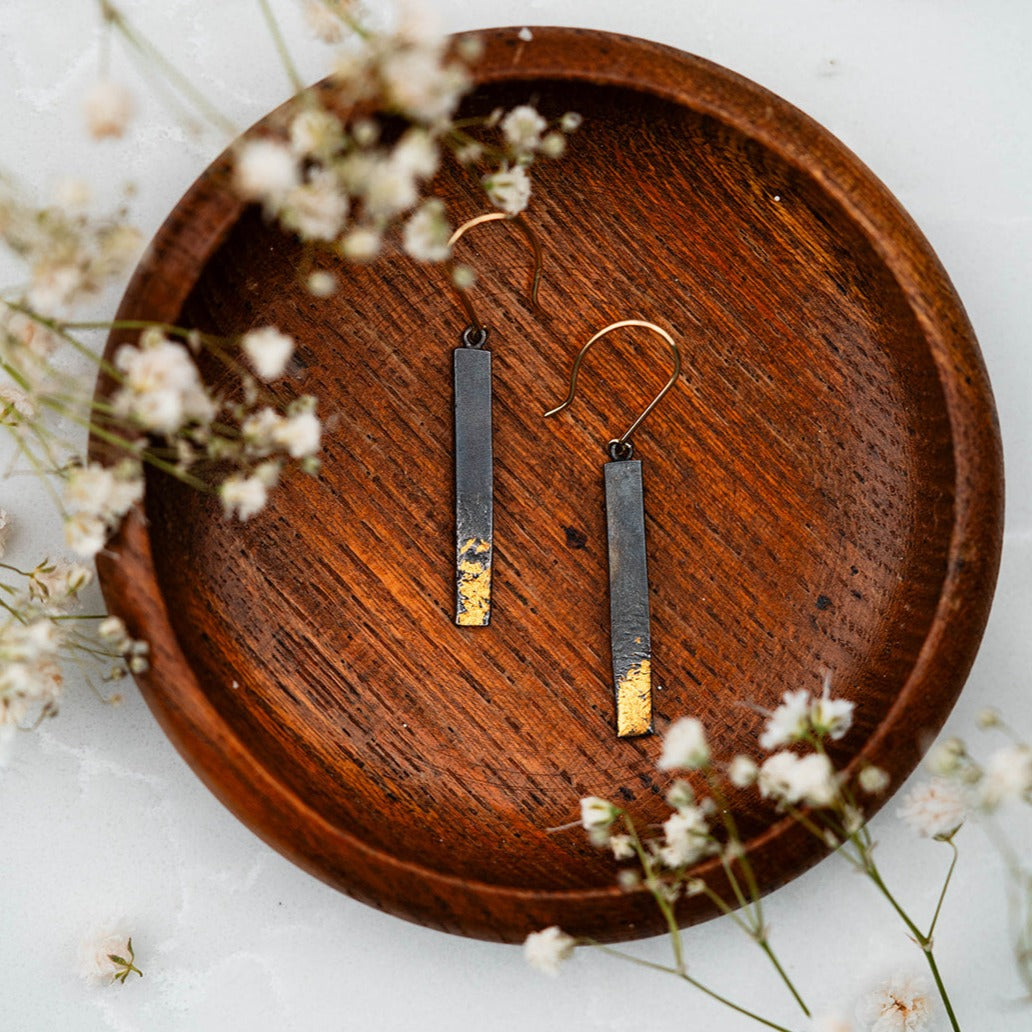 Black & Gold Bar Earrings