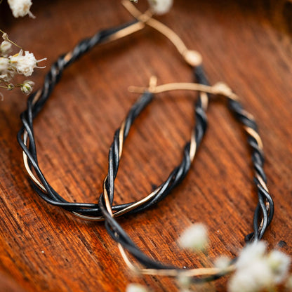 Black & Gold Twisted Wire Hoop Earrings