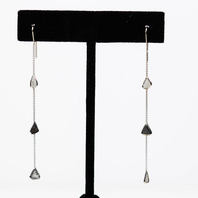 White Gold Diamond Slice Drop Earrings