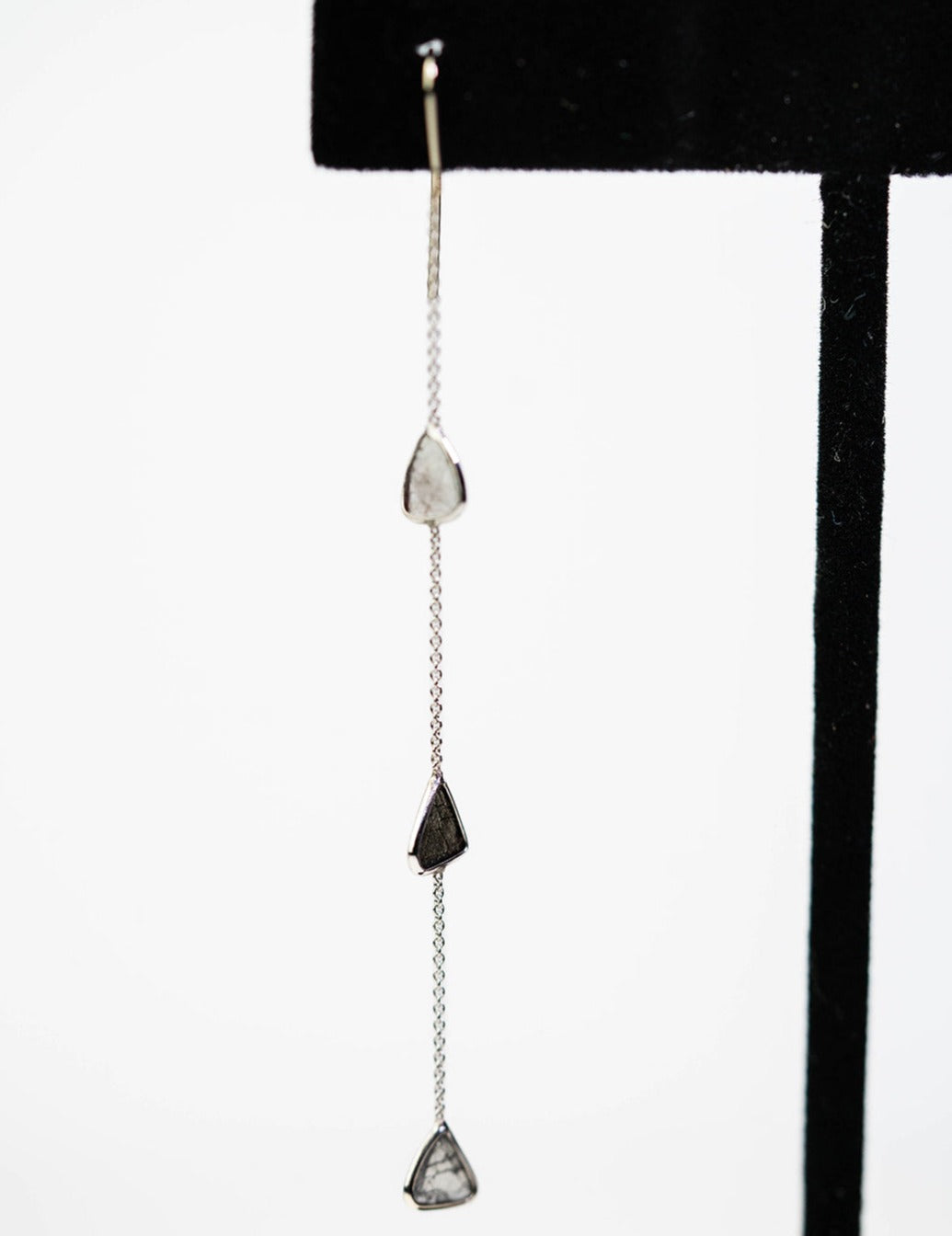 White Gold Diamond Slice Drop Earrings