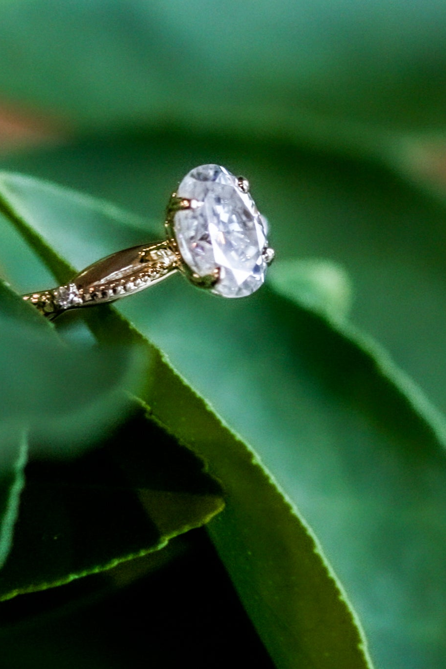 moissanite and yellow gold engagement ring